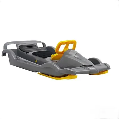 Produktbild von AlpenGaudi | Lenkschlitten Double Race | Silber Gelb | dynamische Dual-Lenkung | Robustes Design | ergonomischer Sitz | geeignet für temporeiche Abenteuer im Schnee