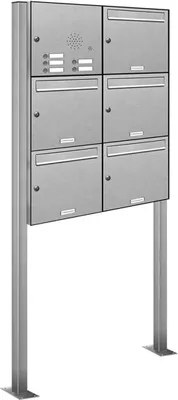 Produktbild von 5er Edelstahl Briefkasten Standanlage Freistehend mit Klingel