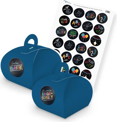 Produktbild von itenga SET Schulanfang (Motiv 88) 24x Geschenkschachtel mit Griff dunkelblau + S