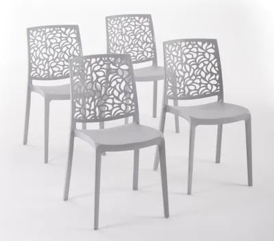 Immagine prodotto di set di 4 sedie impilabili in polipropilene con fibre di vetro per uso esterno e giardino, bar e ristorante, cucina design moderno - ANNA - Grigio chiaro