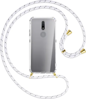 Produktbild von Handykette Backcover-Schutzhülle mit Band (Metall goldfarben) für Nokia 2.4 - weiß/grau