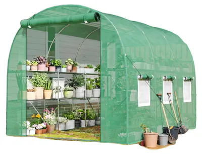 Imagen del producto de Invernadero exterior, estructura de acero galvanizado, cubierta de polietileno impermeable, color verde