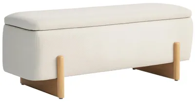 Produktbild von Sitzbank mit Stauraum gepolstert Truhenbank Schaumstoff Leinenoptik Kautschukholzbeine CremeweiØ 111 x 44 x 44,5 cm