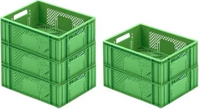 Produktbild von SparSet 5x Eurobehälter Obst- und Gemüsekasten | HxBxT 14,2x30x40cm | 13 Liter | Grün | Obst-Gemüsekiste, Obstkorb, Transportbox