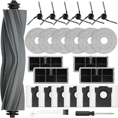Produktbild von 24 Stück Zubehör für Mova E40 Ultra Saugroboter, Ersatzteile set für E40 Ultra, 1 Hauptbürste, 6 Staubbeutel, 6 Wischpads, 4 HEPA-Filter, 6 Seitenbürsten, 1 Reinigungsbürste