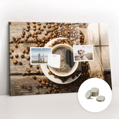 Produktbild von Magnetische Wandtafel aus Glas – Memotafel mit gebogener Vorderseite – Enthält 5 Magnete – 60x40 cm – Kaffeetüte