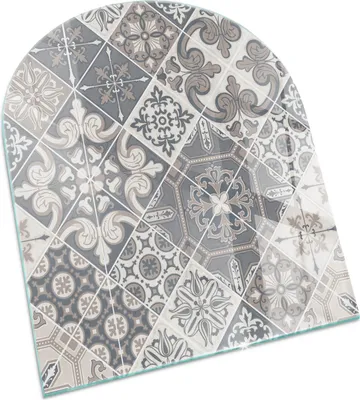 Produktbild von Dekoratives Mosaikmuster – Glasbodenplatte für – Kaminofen – Kaminplatte Glas – Schutzglas – Funkenschutzplatte –Glasbodenplatte Feuerfeste – Hitzeschutzplatte – Bodenschutz aus Glas – 80x70 cm