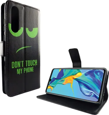 Produktbild von Huawei P30 Tasche Handy Hülle Schutz-Cover Flip-Case mit Kartenfach Don't touch my phone