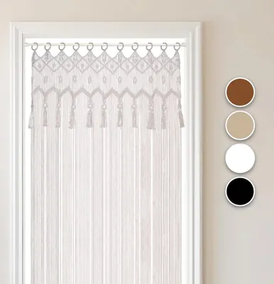 Produktbild von COZYOR Makramee-Vorhang, mit Holzösen Boho Vorhang Türvorhang Fenstervorhang 132x200cm, wahlweise mit Stange