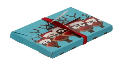 A Christmas-themed gift envelope with reindeer illustrations.