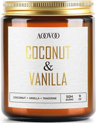 Immagine prodotto di Candela profumata alla vaniglia e cocco, realizzata a mano e contenuta in un barattolo di vetro