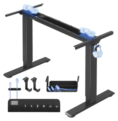 Elektrisches Tischgestell mit 2 Motoren, LED-Display, 4 Speicher, Schwarz
