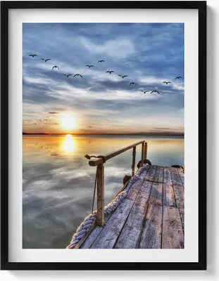 Produktbild von See bei Sonnenuntergang– Wandbild mit Rahmen – Gerahmtes Bild  – Wanddekoration – 60x80 cm –  Schwarz Rahmen