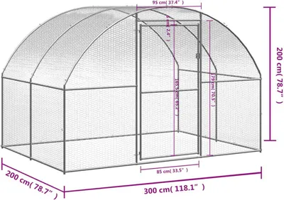 Zdjęcie produktu dla Klatka dla kurcząt - Wybieg zewnętrzny - Klatka dla drobiu - Wybieg dla zwierząt - Kurnik - Wymiary: ponad 3 x 2 x 2 metry - Stalowa rama, ocynkowana