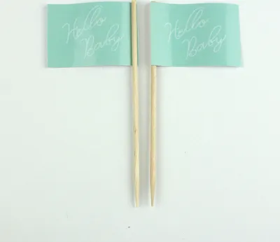 Produktbild von Party-Picker Flagge Hello Baby Mintgrün Papierfähnchen in Spitzenqualität 25 Stück Beutel