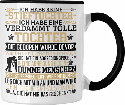 Produktbild von Trendation - Bonus Papa Stiefvater Tasse Geschenk Stiefpapa Geschenkidee von Tochter Stieftochter Ich Habe Keine Stieftochter (Schwarz)