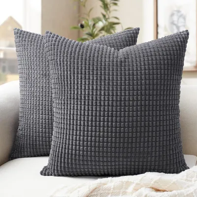 Produktbild von Kissenbezüge Grau Cord 2er Set 50x50cm flauschig weich für Sofa Wohnzimmer