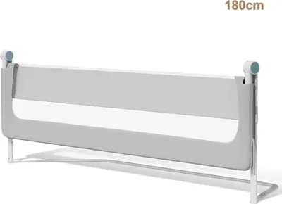 Produktbild von Bettizia 180cm klappbares Bettgitter, 180 Grad drehbares Bettschutzgitter für Kleinkinder, höhenverstellbar, luftiges Netz, für Kinderbett, grau