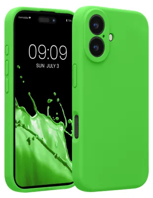 Produktbild von kwmobile Handyhülle für Apple iPhone 16 Hülle - gummierte Handy Silikon Case für iPhone 16 - Schutzhülle Cover - Limettengrün