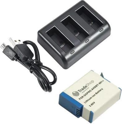 Produktbild von Set- : 3-fach Ladegerät + Li-Ion Akku (3,85V / 1900mAh) für GoPro Hero 12 Black AHDBT-901+ SPBL1B CHDFB-111 CHDHX-101 CHDHX-901