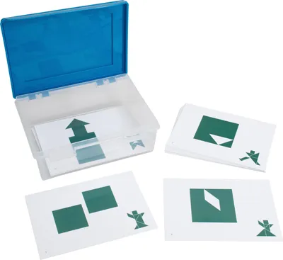 Produktbild von Betzold Tangram-Karten mit 24 doppelseitigen Vorlagen, 48 Aufgaben und Lösungsdarstellung