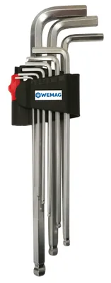 Produktbild von WEMAG Winkelschraubendreher-Satz lang 1,5-10 mm Kugelkopf 6-kant mit Halter