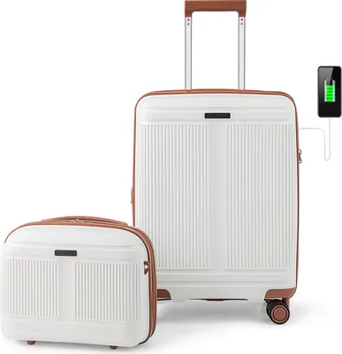 Produktbild von GOPLUS 2-tlg. Hartgepäck, 55 cm-35L Kofferset mit Kabinenkoffer 20" & Kosmetikkoffer 14", Kabinenkoffer mit 4 doppelten Schwenkrädern, TSA-Schloss