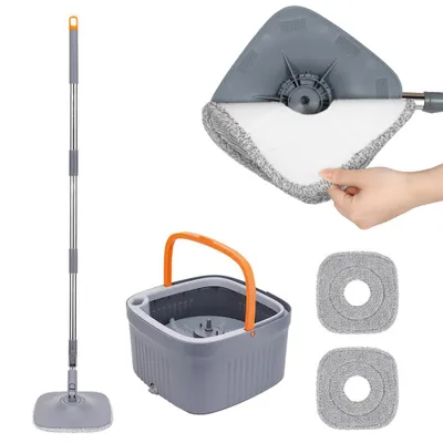Produktbild von Bodenwischer, Wischmopp Set mit Eimer & 2 Pads, Großer Flachmopp, Trennt Schmutz von Frischwasser, 360° drehbar für Fenster- Bodenreinigung