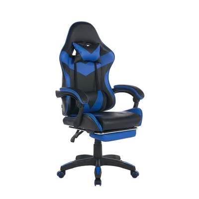 Produktbild von LVHOM Gaming Stuhl mit Fußstütze und Massagefunktion, Ergonomischer Gamingstuhl Bürostuhl aus Kunstleder, Höhenverstellbar, bis 150kg, Schwarz-Blau