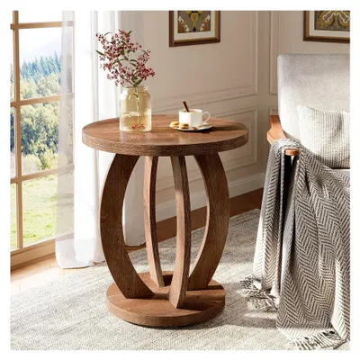 Produktbild von 50 cm runder Beistelltisch mit Stauraum im Landhausstil für Wohnzimmer und Schlafzimmer