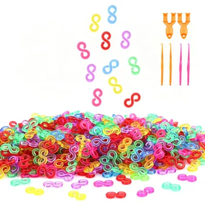 600 S-Clips für Webgummibänder, bunt, mit 4 Haken & 2 Y-Werkzeugen