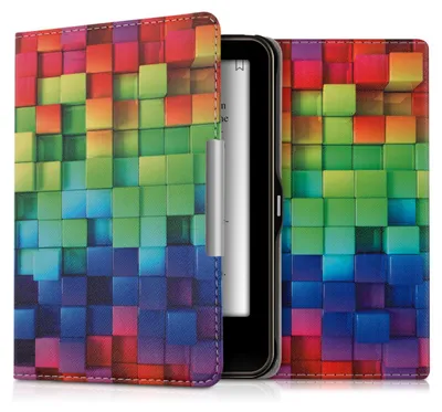 Produktbild von kwmobile Schutzhülle für Tolino Vision 1 / 2 / 3 / 4 HD Hülle - eReader Flip Case mit Auto Sleep Funktion - Regenbogen Würfel mit Mehrfarbig Grün Blau
