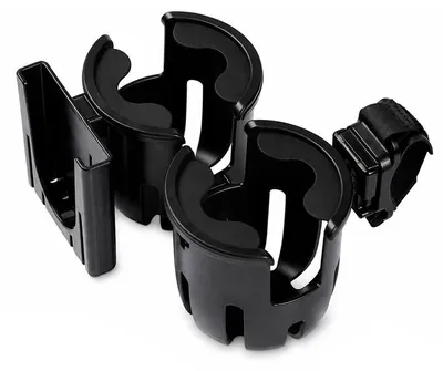 Produktbild von Universal Kinderwagen Becherhalter 2‑in‑1, Doppel Getränkehalter mit Handyhalterung, Flaschenhalter für Buggy, stoßfest abnehmbar, Schwarz