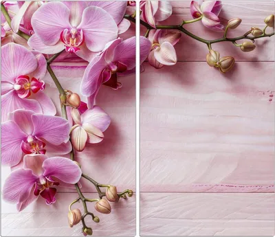 Produktbild von Spritzschutz Herdabdeckplatte Schneidebrett aus Glas Orchideen Holz Hintergrund 2-Teilig (60x52cm)