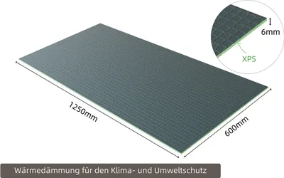 A large, flat construction board is shown diagonally with dimensions indicated. A close-up inset shows a cross-section of the board with its thickness and material type labeled.
