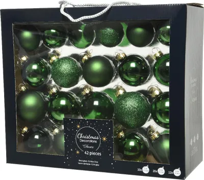 Productafbeelding van Kerstballen mix glas d7 cm dennengroen 42 stuks Decoris