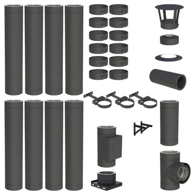 Produktbild von 9 m Edelstahlschornstein Ø 200 mm Komplettset doppelwandig DW-Black Wandmontage