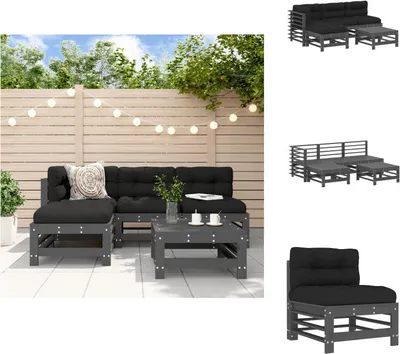Produktbild von vidaXL 5-tlg. Garten-Lounge-Set mit Kissen Grau Massivholz -  Gartenmöbel-Sets