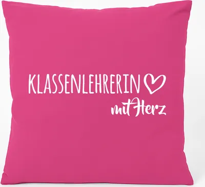 Produktbild von Huuraa Kissen Klassenlehrerin mit Herz 40x40cm mit Füllung Fuchsia Baumwolle Dekokissen Geschenkidee