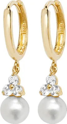 Produktbild von Schöne 9 Karat (375) Gold Damen - Paar Ohrringe mit Zirkonia, Süßwasser-Zuchtperle - 23mm*5mm; TRS20322