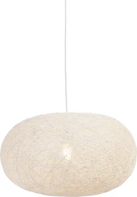 Produktbild von QAZQA - Design Ländliche Hängelampe I Pendellampe I Pendelleuchte weiß 50 cm - Corda Flat I Wohnzimmer I Schlafzimmer - Papier I Tau Rund - LED geeignet E27