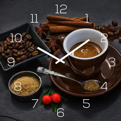 Produktbild von Wanduhr Glas 30x30cm Kaffee Braun Glasuhr Uhr Glasbild Küche Deko Coffee Cafe