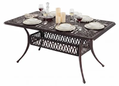 Produktbild von KOMFOTTEU Gartentisch aus Aluminiumguss, Esstisch für 6-8 Personen, wetterfester Terrassentisch mit Schirmloch 53 mm & verstellbaren Fußpolstern, rechteckiger Balkontisch für Hinterhof, 150x91x73 cm