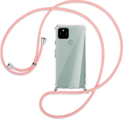 Produktbild von Handykette Backcover-Schutzhülle mit Band (Metall silberfarben) für Google Pixel 5 - rosa