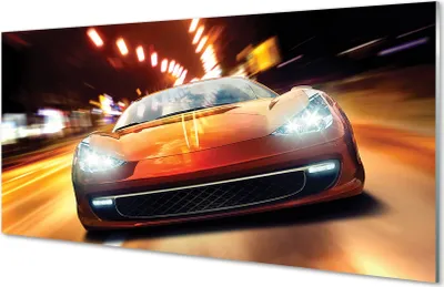 Produktbild von Glasbilder 120x60 Wandkunst Sportwagen Lichter der Stadt