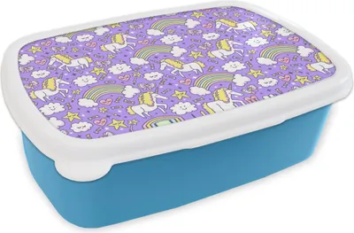 Produktbild von KitchenYeah® Lunchbox Brotzeit Brotdose 17x11 cm Einhorn - Muster - Regenbogen - Kind Kinder Brotzeitdose - Lunch - Kunststoff  - Brotbüchse - Sandwichbox - Lunchbox für Kinder