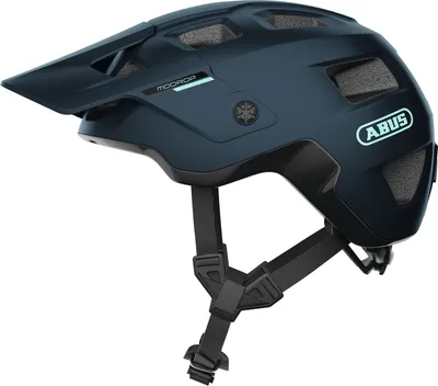 A dark blue ABUS MoDrop MTB helmet is shown against a white background.