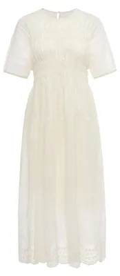 Produktbild von Beiges Damenkleid Größe S, reguläre Passform, Boho-Stil mit gesticktem Blumenmuster