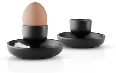 Eierbecher Set 2 Stück, schwarz, mit integrierter Schale, spülmaschinenfest