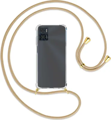 Produktbild von Handykette Backcover-Schutzhülle mit Band (Metall goldfarben) für Motorola Moto E22, Moto E22i 4G - caramel